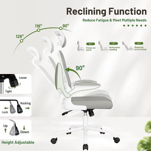 Alt view image 4 of 7 - Ergonomic Office Chair Executive High Back Computer Desk Chair with 3D Adjustable Headrest, Adjustable Lumbar Support Armrests for Home Office (Light Gray)