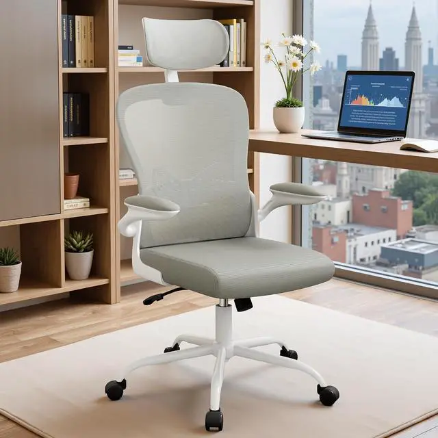 Alt view image 5 of 7 - Ergonomic Office Chair Executive High Back Computer Desk Chair with 3D Adjustable Headrest, Adjustable Lumbar Support Armrests for Home Office (Light Gray)