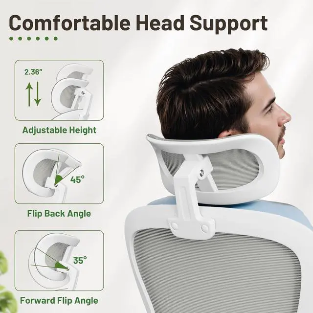 Alt view image 7 of 7 - Ergonomic Office Chair Executive High Back Computer Desk Chair with 3D Adjustable Headrest, Adjustable Lumbar Support Armrests for Home Office (Light Gray)