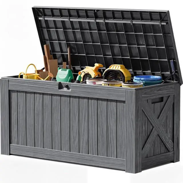 Main image of 120 Gallon Resin Deck Box, Large Outdoor Storage Box Waterproof & Lockable for Garden, Patio, Pools (Gray)