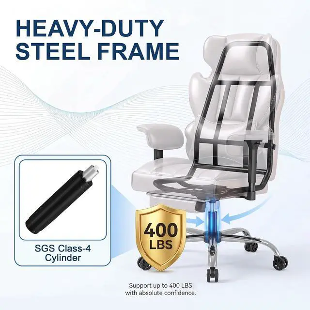Alt view image 5 of 7 - Big and Tall Gaming Chair Executive Ergonomic Office Chair with Foot Rest, Leather High Back 400LBS Heavy Duty Computer Chair with Lumbar Support