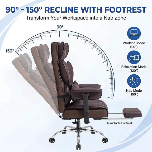 Alt view image 6 of 7 - Big and Tall Gaming Chair Executive Ergonomic Office Chair with Foot Rest, Leather High Back 400LBS Heavy Duty Computer Chair with Lumbar Support