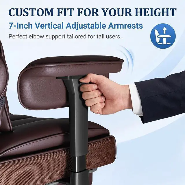 Alt view image 4 of 7 - Big and Tall Gaming Chair Executive Ergonomic Office Chair with Foot Rest, Leather High Back 400LBS Heavy Duty Computer Chair with Lumbar Support
