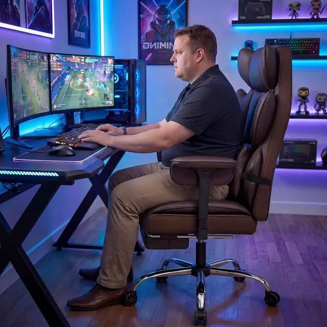 Alt view image 7 of 7 - Big and Tall Gaming Chair Executive Ergonomic Office Chair with Foot Rest, Leather High Back 400LBS Heavy Duty Computer Chair with Lumbar Support