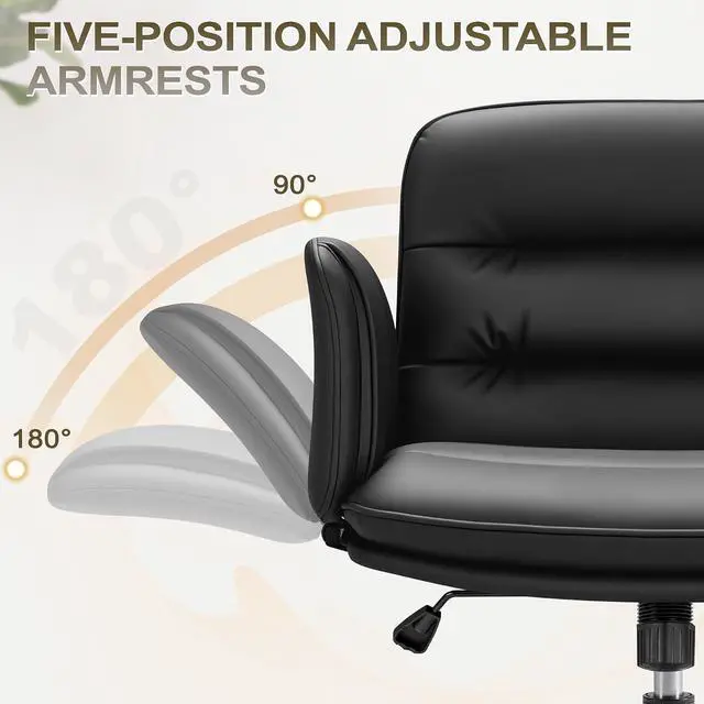 Alt view image 4 of 7 - Ergonomic Criss Cross Legged Office Chair with 5-Way Adjustable Armrests, Leather Vanity Desk Chair with Lumbar Support for Home Office, Pet-Friendly Lounging (Black)
