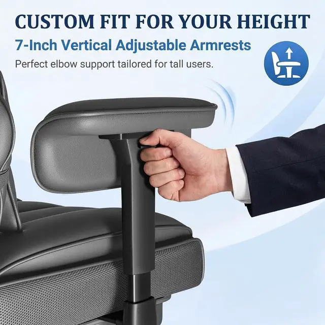 Alt view image 4 of 7 - Big and Tall Gaming Chair Executive Ergonomic Office Chair with Foot Rest, Leather High Back 400LBS Heavy Duty Computer Chair with Lumbar Support