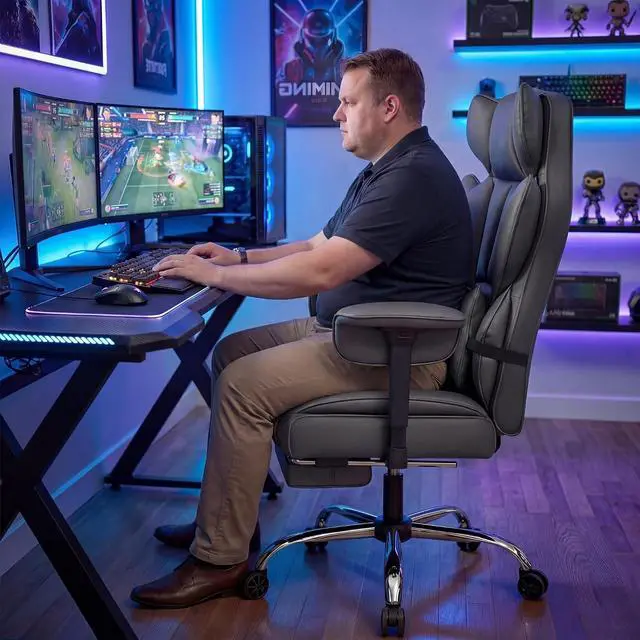 Alt view image 7 of 7 - Big and Tall Gaming Chair Executive Ergonomic Office Chair with Foot Rest, Leather High Back 400LBS Heavy Duty Computer Chair with Lumbar Support