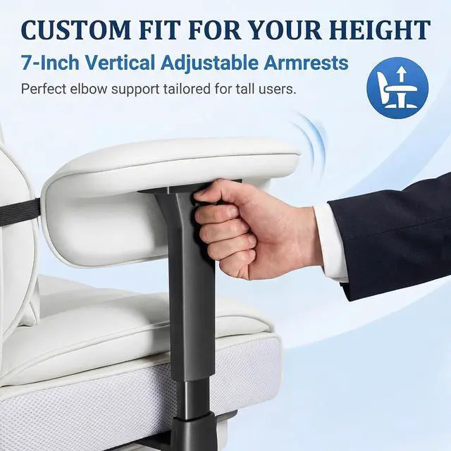 Alt view image 4 of 7 - Big and Tall Gaming Chair Executive Ergonomic Office Chair with Foot Rest, Leather High Back 400LBS Heavy Duty Computer Chair with Lumbar Support