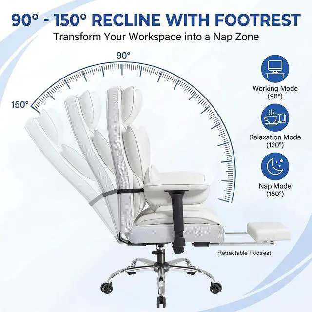 Alt view image 6 of 7 - Big and Tall Gaming Chair Executive Ergonomic Office Chair with Foot Rest, Leather High Back 400LBS Heavy Duty Computer Chair with Lumbar Support
