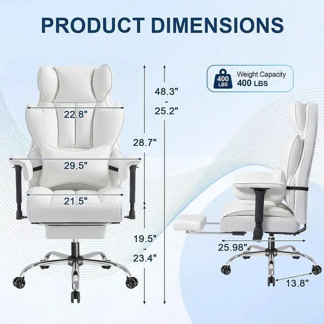 Alt view image 3 of 7 - Big and Tall Gaming Chair Executive Ergonomic Office Chair with Foot Rest, Leather High Back 400LBS Heavy Duty Computer Chair with Lumbar Support