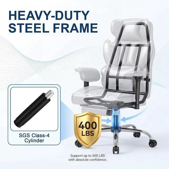 Alt view image 5 of 7 - Big and Tall Gaming Chair Executive Ergonomic Office Chair with Foot Rest, Leather High Back 400LBS Heavy Duty Computer Chair with Lumbar Support