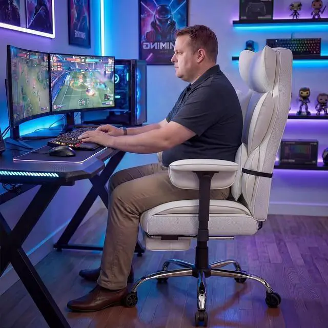 Alt view image 7 of 7 - Big and Tall Gaming Chair Executive Ergonomic Office Chair with Foot Rest, Leather High Back 400LBS Heavy Duty Computer Chair with Lumbar Support