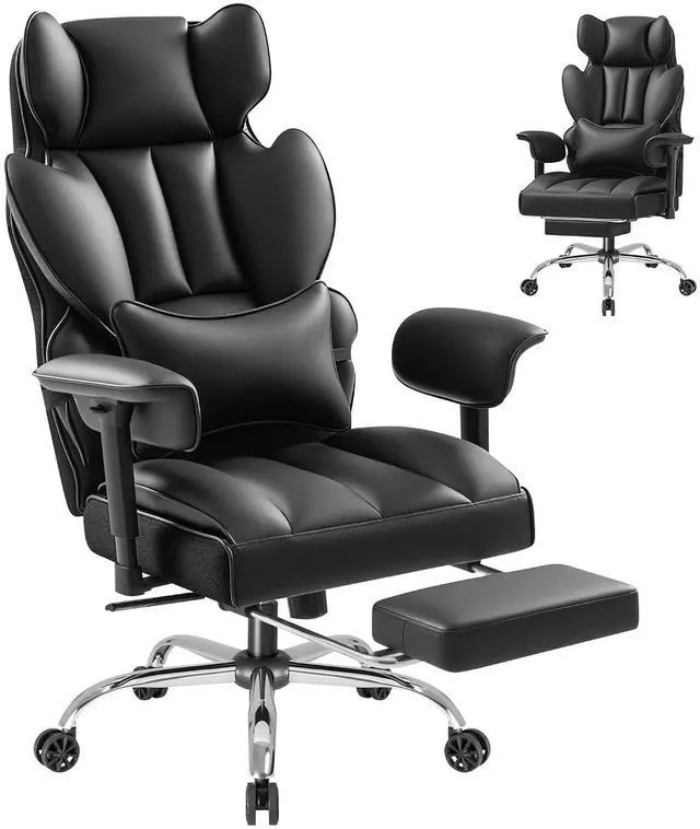 Main image of Big and Tall Gaming Chair Executive Ergonomic Office Chair with Foot Rest, Leather High Back 400LBS Heavy Duty Computer Chair with Lumbar Support