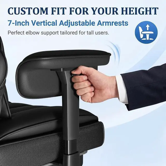 Alt view image 4 of 7 - Big and Tall Gaming Chair Executive Ergonomic Office Chair with Foot Rest, Leather High Back 400LBS Heavy Duty Computer Chair with Lumbar Support