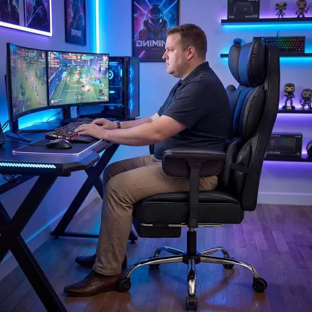 Alt view image 7 of 7 - Big and Tall Gaming Chair Executive Ergonomic Office Chair with Foot Rest, Leather High Back 400LBS Heavy Duty Computer Chair with Lumbar Support