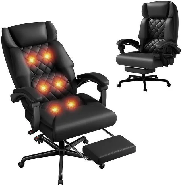 Main image of Massage Office Chair with Foot Rest 6 Points Vibration 400LBS Big and Tall Office Chair for Heavy People High Back Reclining Executive Computer Chair for Home Office Desk (Black)