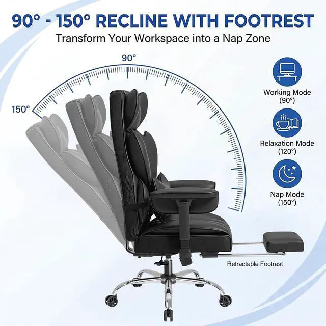 Alt view image 6 of 7 - Big and Tall Gaming Chair Executive Ergonomic Office Chair with Foot Rest, Leather High Back 400LBS Heavy Duty Computer Chair with Lumbar Support