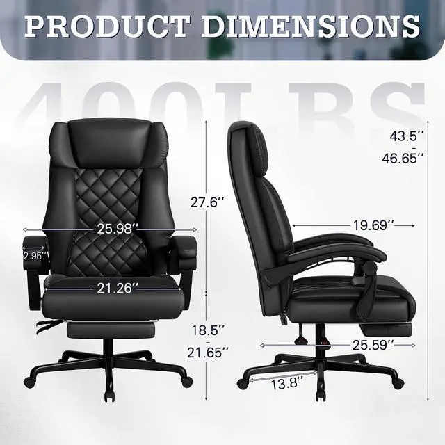 Alt view image 3 of 7 - Massage Office Chair with Foot Rest 6 Points Vibration 400LBS Big and Tall Office Chair for Heavy People High Back Reclining Executive Computer Chair for Home Office Desk (Black)