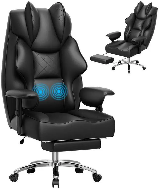 Main image of Big and Tall Massage Office Chair,Reclining High Back Ergonomic Home Office Desk Chair with Adjustable Padded Armrest and Foot Rest (Leather, Black)
