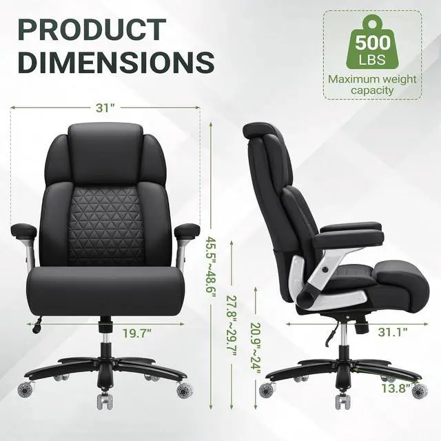 Alt view image 3 of 7 - 500lbs Big and Tall Office Chair Heavy Duty Desk Chair for Heavy People, Adjustable Lumbar Support & Height, High Back Ergonomic Executive Computer Chair