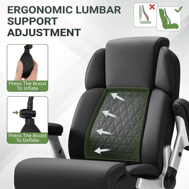 Alt view image 4 of 7 - 500lbs Big and Tall Office Chair Heavy Duty Desk Chair for Heavy People, Adjustable Lumbar Support & Height, High Back Ergonomic Executive Computer Chair