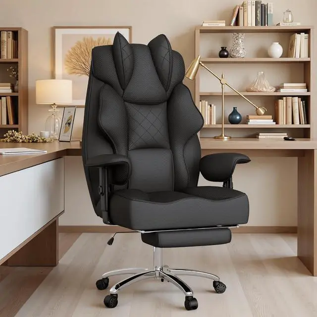 Alt view image 2 of 7 - Big and Tall Massage Office Chair,Reclining High Back Ergonomic Home Office Desk Chair with Adjustable Padded Armrest and Foot Rest (Mesh, Black)