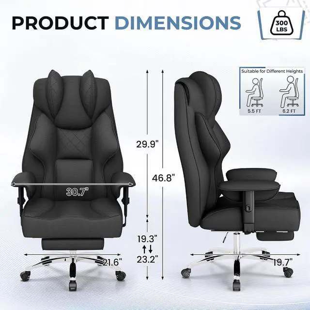 Alt view image 3 of 7 - Big and Tall Massage Office Chair,Reclining High Back Ergonomic Home Office Desk Chair with Adjustable Padded Armrest and Foot Rest (Mesh, Black)