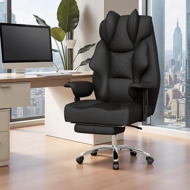 Alt view image 7 of 7 - Big and Tall Massage Office Chair,Reclining High Back Ergonomic Home Office Desk Chair with Adjustable Padded Armrest and Foot Rest (Mesh, Black)
