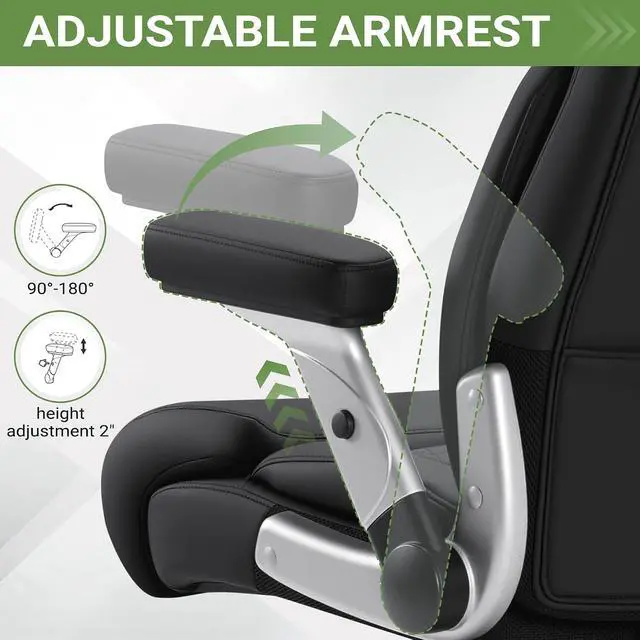 Alt view image 6 of 7 - 500lbs Big and Tall Office Chair Heavy Duty Desk Chair for Heavy People, Adjustable Lumbar Support & Height, High Back Ergonomic Executive Computer Chair
