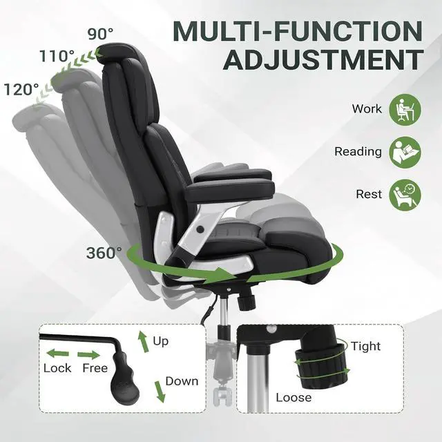 Alt view image 7 of 7 - 500lbs Big and Tall Office Chair Heavy Duty Desk Chair for Heavy People, Adjustable Lumbar Support & Height, High Back Ergonomic Executive Computer Chair