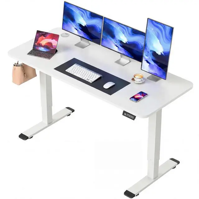 Main image of Standing Desk Electric Adjustable Desk Large 55 x 24 Sit Stand Up Desk Home Office Computer Desk Memory Preset with T-Shaped Metal Bracket, White