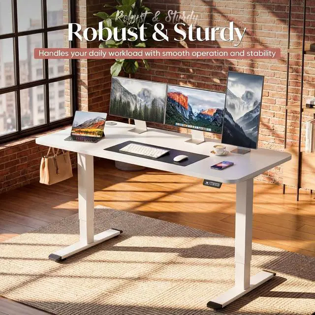 Alt view image 3 of 7 - Standing Desk Electric Adjustable Desk Large 55 x 24 Sit Stand Up Desk Home Office Computer Desk Memory Preset with T-Shaped Metal Bracket, White