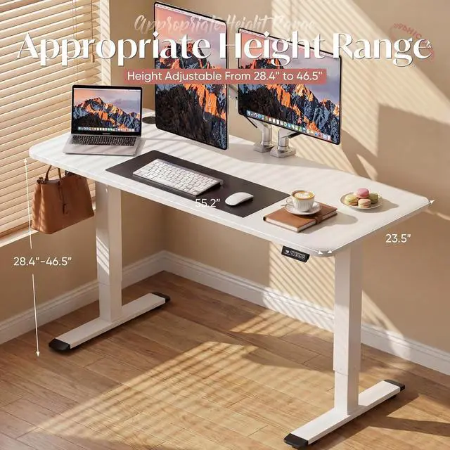 Alt view image 7 of 7 - Standing Desk Electric Adjustable Desk Large 55 x 24 Sit Stand Up Desk Home Office Computer Desk Memory Preset with T-Shaped Metal Bracket, White