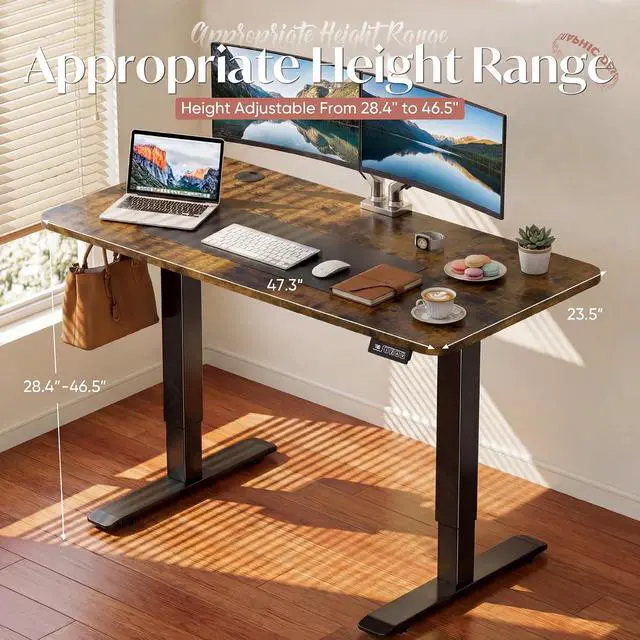 Alt view image 3 of 7 - Standing Desk Electric Adjustable Desk Large 48 x 24 Sit Stand Up Desk Home Office Computer Desk Memory Preset with T-Shaped Metal Bracket, Brown