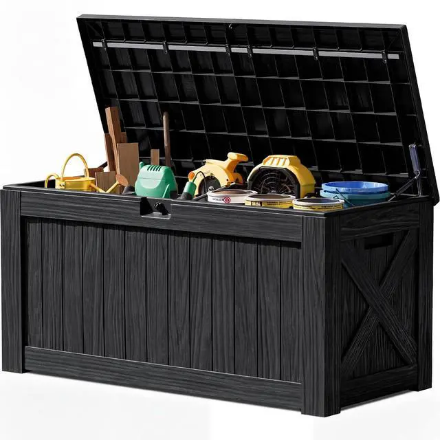 Main image of 120 Gallon Resin Deck Box, Large Outdoor Storage Box Waterproof & Lockable for Garden, Patio, Pools (Black)