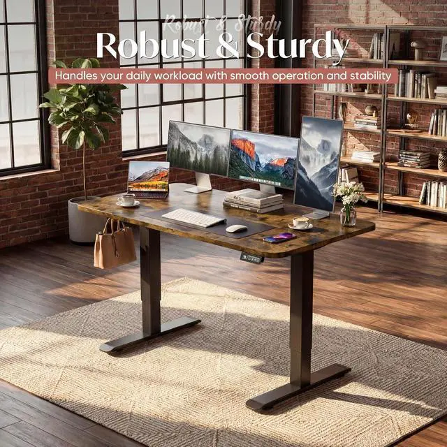 Alt view image 4 of 7 - Standing Desk Electric Adjustable Desk Large 48 x 24 Sit Stand Up Desk Home Office Computer Desk Memory Preset with T-Shaped Metal Bracket, Brown