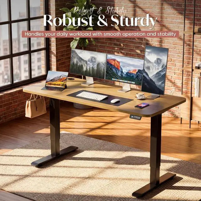 Alt view image 3 of 7 - Standing Desk Electric Adjustable Desk Large 55 x 24 Sit Stand Up Desk Home Office Computer Desk Memory Preset with T-Shaped Metal Bracket, Black&Wood