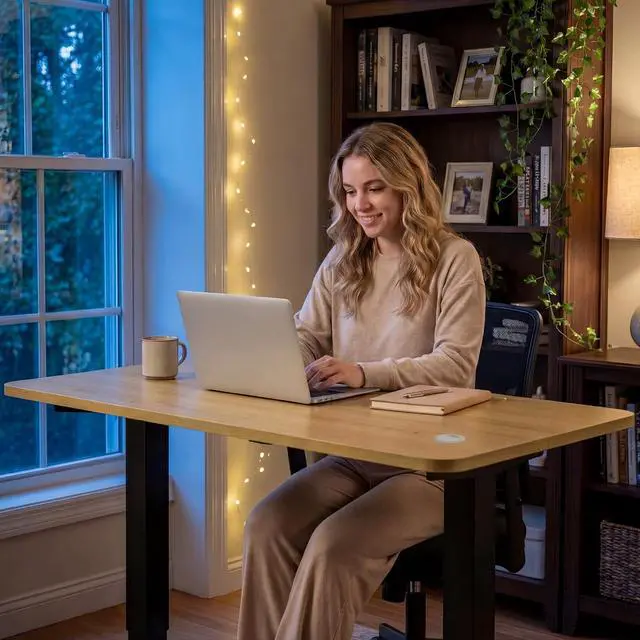 Alt view image 6 of 7 - Standing Desk Electric Adjustable Desk Large 55 x 24 Sit Stand Up Desk Home Office Computer Desk Memory Preset with T-Shaped Metal Bracket, Black&Wood