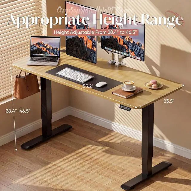 Alt view image 7 of 7 - Standing Desk Electric Adjustable Desk Large 55 x 24 Sit Stand Up Desk Home Office Computer Desk Memory Preset with T-Shaped Metal Bracket, Black&Wood