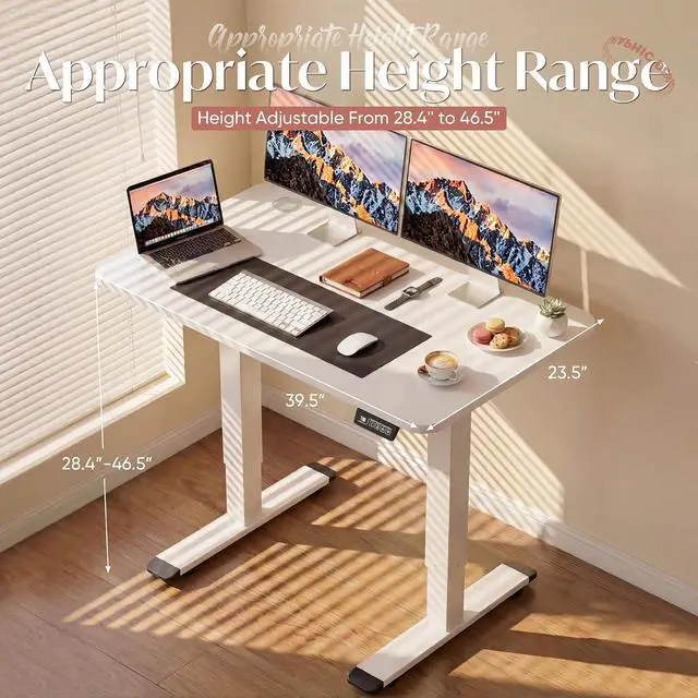 Alt view image 3 of 7 - Standing Desk Electric Adjustable Desk Large 40 x 24 Sit Stand Up Desk Home Office Computer Desk Memory Preset with T-Shaped Metal Bracket, White