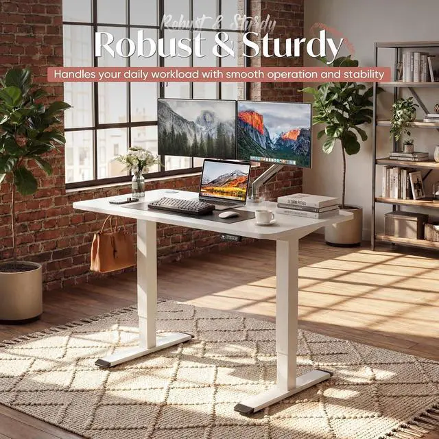 Alt view image 4 of 7 - Standing Desk Electric Adjustable Desk Large 40 x 24 Sit Stand Up Desk Home Office Computer Desk Memory Preset with T-Shaped Metal Bracket, White