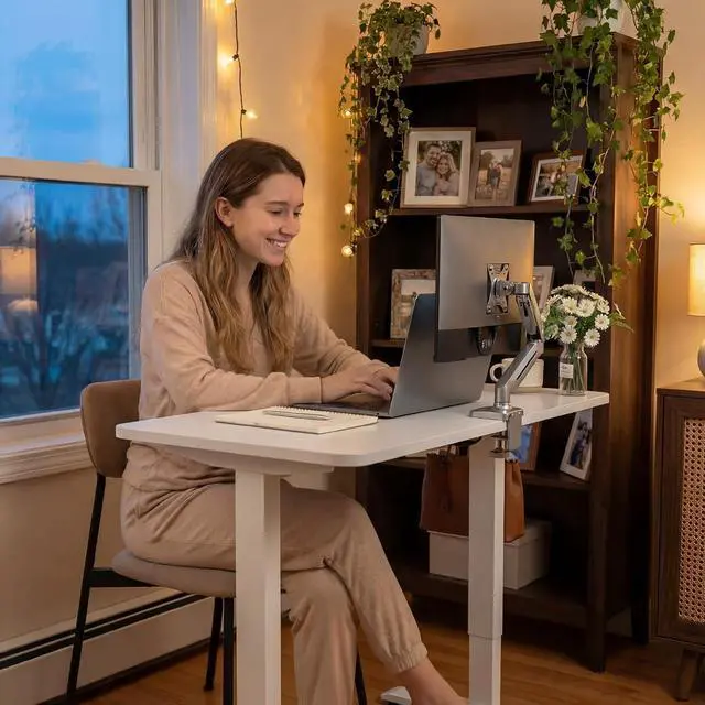 Alt view image 7 of 7 - Standing Desk Electric Adjustable Desk Large 40 x 24 Sit Stand Up Desk Home Office Computer Desk Memory Preset with T-Shaped Metal Bracket, White