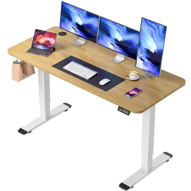 Main image of Standing Desk Electric Adjustable Desk Large 55 x 24 Sit Stand Up Desk Home Office Computer Desk Memory Preset with T-Shaped Metal Bracket, White&Walnut