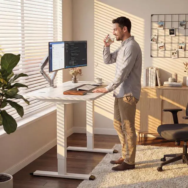 Alt view image 6 of 7 - Standing Desk Electric Adjustable Desk Large 40 x 24 Sit Stand Up Desk Home Office Computer Desk Memory Preset with T-Shaped Metal Bracket, White