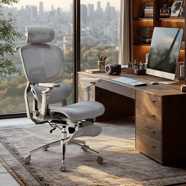 Main image of Ergonomic Office Chair, High Back Executive Chair with Heated Massage Lumbar Support, 6D Armrests, Adjustable Headrest & Footrest, Breathable Full-Mesh Design, Gray