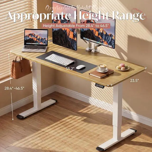 Alt view image 7 of 7 - Standing Desk Electric Adjustable Desk Large 55 x 24 Sit Stand Up Desk Home Office Computer Desk Memory Preset with T-Shaped Metal Bracket, White&Walnut