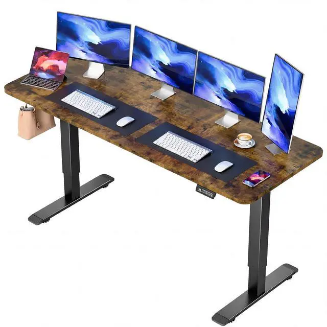 Main image of Standing Desk Electric Adjustable Desk Large 63 x 24 Sit Stand Up Desk Home Office Computer Desk Memory Preset with T-Shaped Metal Bracket, Brown