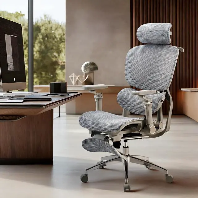 Alt view image 6 of 7 - Ergonomic Office Chair, High Back Executive Chair with Heated Massage Lumbar Support, 6D Armrests, Adjustable Headrest & Footrest, Breathable Full-Mesh Design, Gray