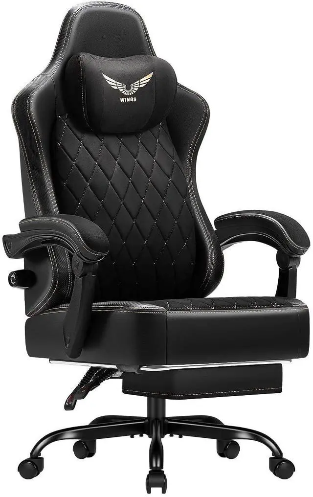 Main image of Big and Tall Gaming Chair with Adjustable Lumbar Support, Breathable Fabric Ergonomic Computer Office Chair, High-Back Reclining Video Game Chair with Footrest for Adults (Black)