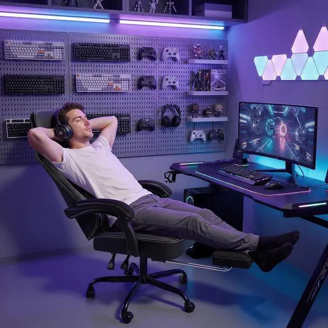 Alt view image 2 of 7 - Big and Tall Gaming Chair with Adjustable Lumbar Support, Breathable Fabric Ergonomic Computer Office Chair, High-Back Reclining Video Game Chair with Footrest for Adults (Black)